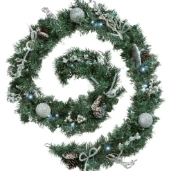 WeRChristmas Pre-Lit Decorated Garland, Silver Ice, 9 Ft^ Snow Flocked Garlands|Decorated Garlands