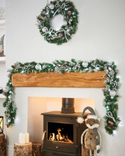 WeRChristmas Pre-Lit Decorated Garland, Silver Ice, 9 Ft^ Snow Flocked Garlands|Decorated Garlands