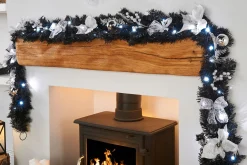 WeRChristmas Pre-Lit Decorated Garland, Black/Silver, 9 Ft^ Decorated Garlands|Pre Lit Garlands