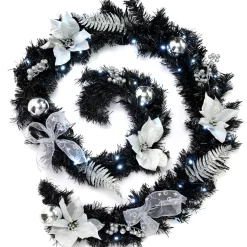 WeRChristmas Pre-Lit Decorated Garland, Black/Silver, 9 Ft^ Decorated Garlands|Pre Lit Garlands
