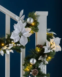 WeRChristmas Pre-Lit Decorated Garland, Silver/White, 9 Ft^ Decorated Garlands|Pre Lit Garlands