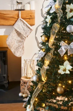 WeRChristmas Pre-Lit Decorated Holly Pop-Up Christmas Tree, Champagne & Silver, 6 Ft^ Budget Christmas Trees|Pre Lit Christmas Trees