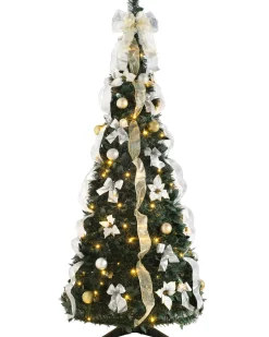 WeRChristmas Pre-Lit Decorated Holly Pop-Up Christmas Tree, Champagne & Silver, 6 Ft^ Budget Christmas Trees|Pre Lit Christmas Trees