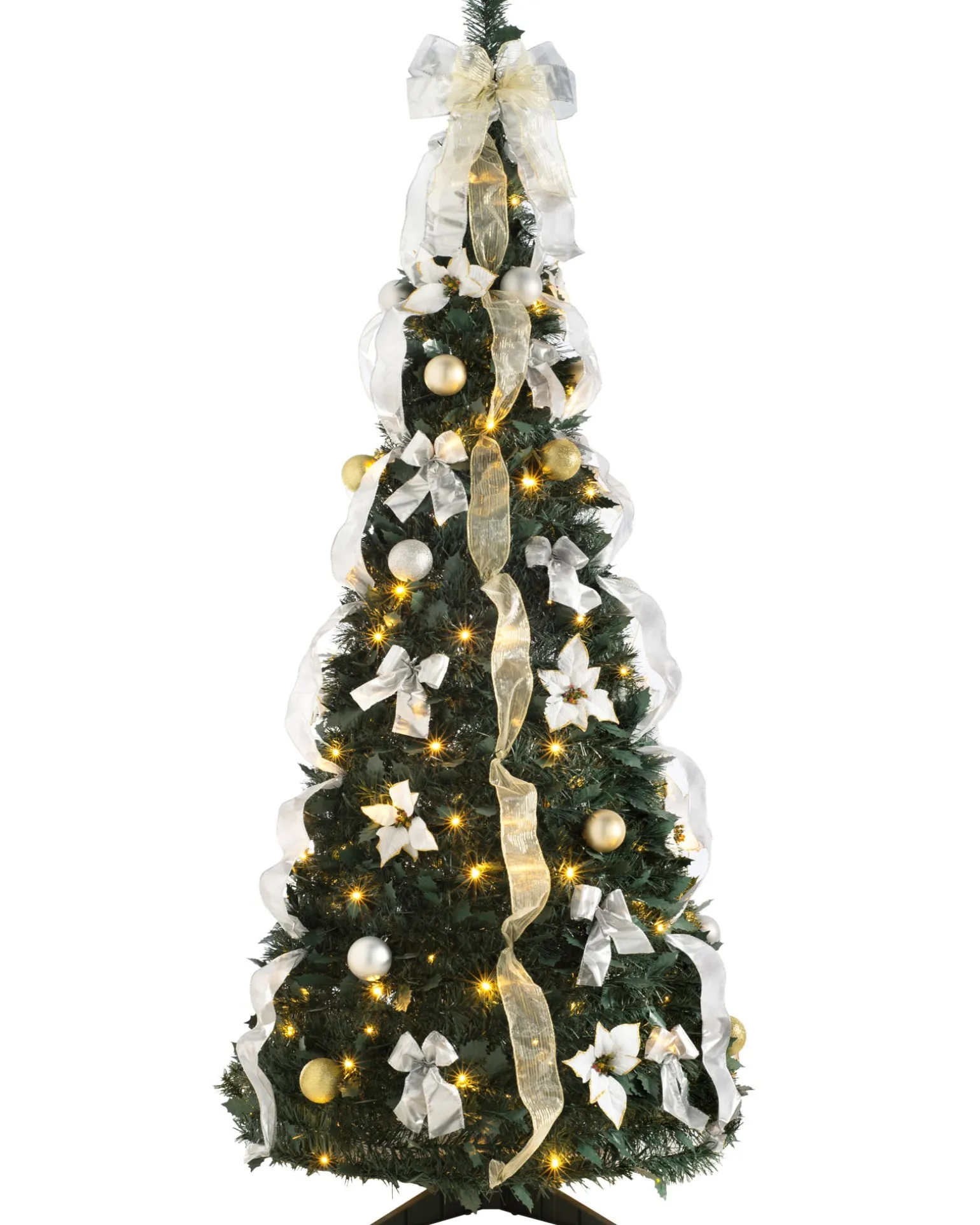 WeRChristmas Pre-Lit Decorated Holly Pop-Up Christmas Tree, Champagne & Silver, 6 Ft^ Budget Christmas Trees|Pre Lit Christmas Trees