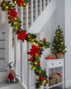 WeRChristmas Pre-Lit Decorated Multi-Function Garland, Red/Gold, 9 Ft^ Decorated Garlands|Pre Lit Garlands