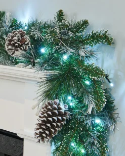 WeRChristmas Pre-Lit Decorated Snow Flocked Garland, Pinecones, 9 Ft^ Snow Flocked Garlands|Decorated Garlands