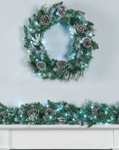 WeRChristmas Pre-Lit Decorated Snow Flocked Garland, Pinecones, 9 Ft^ Snow Flocked Garlands|Decorated Garlands