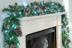WeRChristmas Pre-Lit Decorated Snow Flocked Garland, Pinecones, 9 Ft^ Snow Flocked Garlands|Decorated Garlands