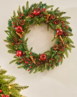 WeRChristmas Pre-Lit Decorated Wreath, Apples & Cinnamon Sticks, 76 Cm^ Decorated Wreaths|Pre Lit Wreaths
