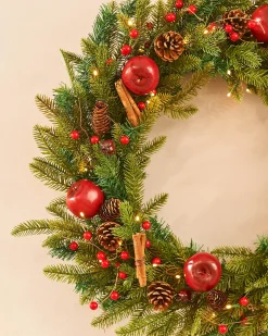 WeRChristmas Pre-Lit Decorated Wreath, Apples & Cinnamon Sticks, 76 Cm^ Decorated Wreaths|Pre Lit Wreaths