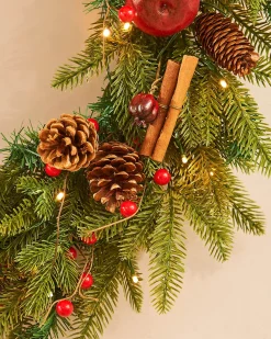 WeRChristmas Pre-Lit Decorated Wreath, Apples & Cinnamon Sticks, 76 Cm^ Decorated Wreaths|Pre Lit Wreaths