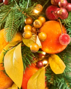 WeRChristmas Pre-Lit Decorated Wreath, Apples & Peaches, 76 Cm^ Decorated Wreaths|Pre Lit Wreaths
