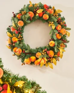WeRChristmas Pre-Lit Decorated Wreath, Apples & Peaches, 76 Cm^ Decorated Wreaths|Pre Lit Wreaths