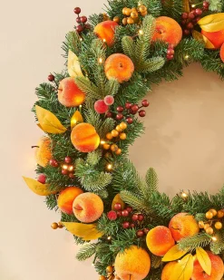 WeRChristmas Pre-Lit Decorated Wreath, Apples & Peaches, 76 Cm^ Decorated Wreaths|Pre Lit Wreaths