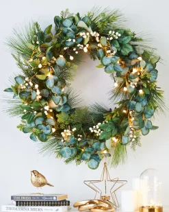 WeRChristmas Pre-Lit Decorated Wreath, Berries & Eucalyptuses, 76 Cm^ Decorated Wreaths|Pre Lit Wreaths