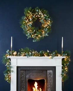 WeRChristmas Pre-Lit Decorated Wreath, Berries & Eucalyptuses, 76 Cm^ Decorated Wreaths|Pre Lit Wreaths