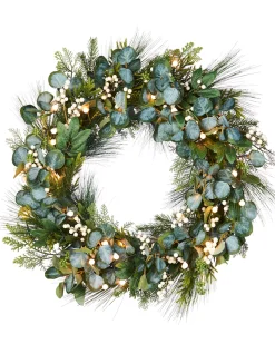 WeRChristmas Pre-Lit Decorated Wreath, Berries & Eucalyptuses, 76 Cm^ Decorated Wreaths|Pre Lit Wreaths