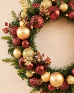 WeRChristmas Pre-Lit Decorated Wreath, Burgundy/Gold, 76 Cm^ Decorated Wreaths|Pre Lit Wreaths
