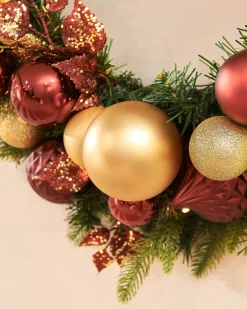 WeRChristmas Pre-Lit Decorated Wreath, Burgundy/Gold, 76 Cm^ Decorated Wreaths|Pre Lit Wreaths