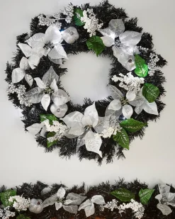 WeRChristmas Pre-Lit Decorated Wreath, Black/Silver, 60 Cm^ Decorated Wreaths|Pre Lit Wreaths
