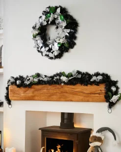 WeRChristmas Pre-Lit Decorated Wreath, Black/Silver, 60 Cm^ Decorated Wreaths|Pre Lit Wreaths
