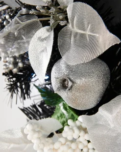 WeRChristmas Pre-Lit Decorated Wreath, Black/Silver, 60 Cm^ Decorated Wreaths|Pre Lit Wreaths