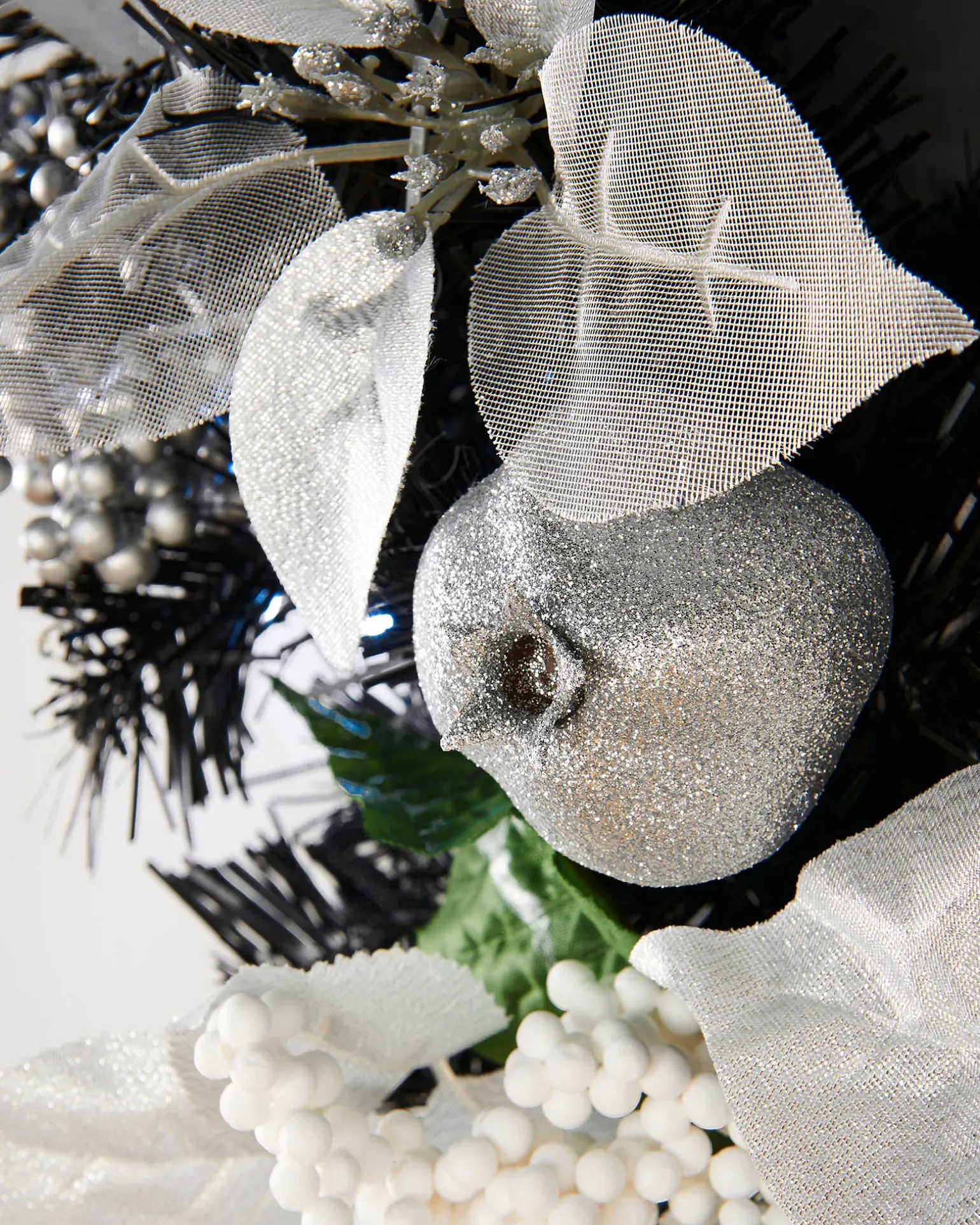 WeRChristmas Pre-Lit Decorated Wreath, Black/Silver, 60 Cm^ Decorated Wreaths|Pre Lit Wreaths