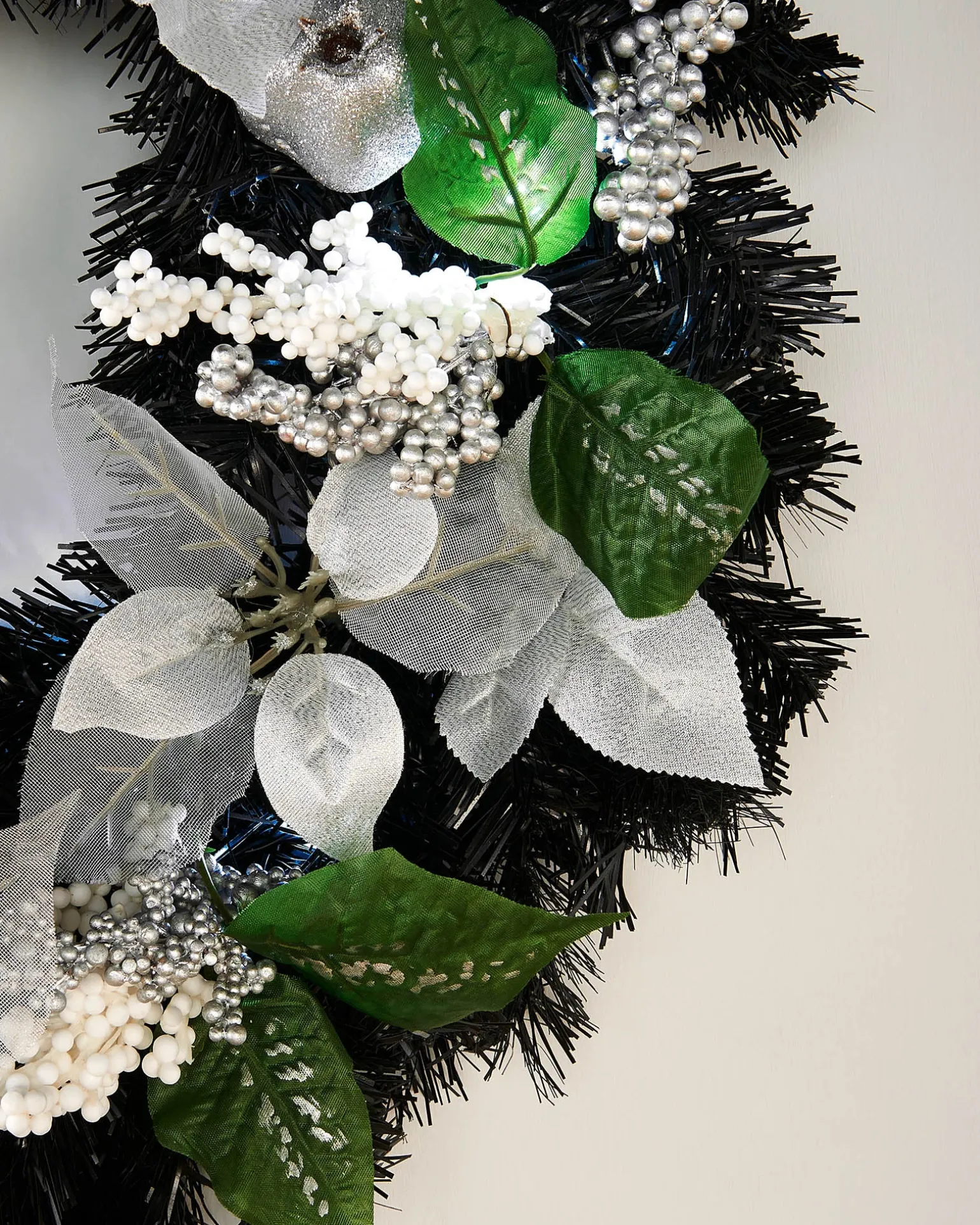 WeRChristmas Pre-Lit Decorated Wreath, Black/Silver, 60 Cm^ Decorated Wreaths|Pre Lit Wreaths
