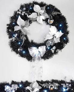 WeRChristmas Pre-Lit Decorated Wreath, Black/Silver, 60 Cm^ Decorated Wreaths|Pre Lit Wreaths