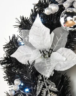 WeRChristmas Pre-Lit Decorated Wreath, Black/Silver, 60 Cm^ Decorated Wreaths|Pre Lit Wreaths