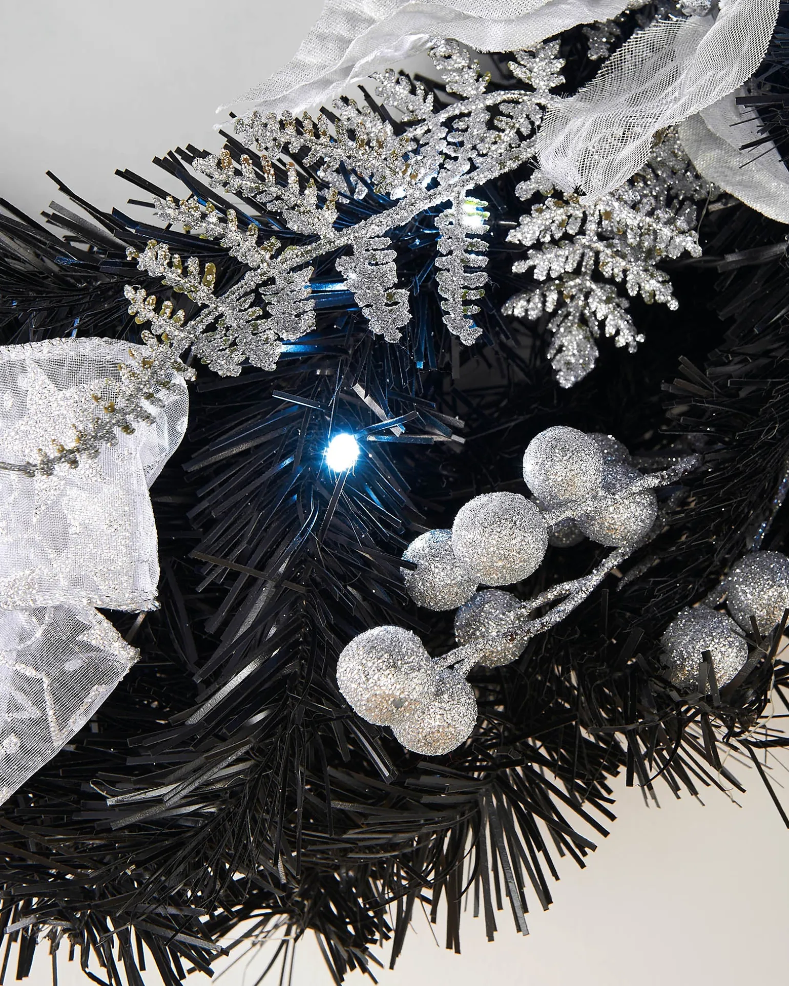 WeRChristmas Pre-Lit Decorated Wreath, Black/Silver, 60 Cm^ Decorated Wreaths|Pre Lit Wreaths