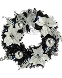 WeRChristmas Pre-Lit Decorated Wreath, Black/Silver, 60 Cm^ Decorated Wreaths|Pre Lit Wreaths