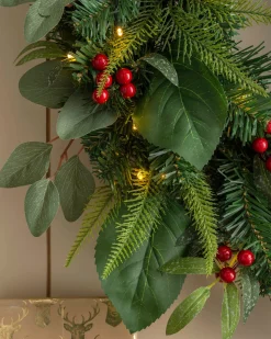 WeRChristmas Pre-Lit Decorated Wreath, Berries & Eucalyptuses, 60 Cm^ Decorated Wreaths|Pre Lit Wreaths