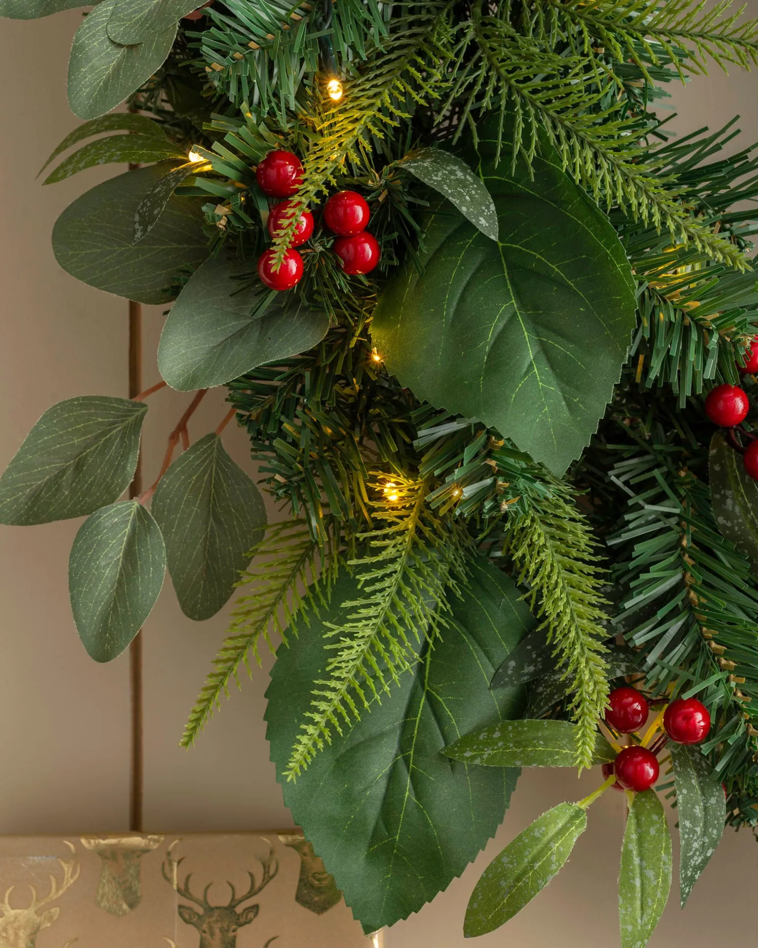 WeRChristmas Pre-Lit Decorated Wreath, Berries & Eucalyptuses, 60 Cm^ Decorated Wreaths|Pre Lit Wreaths