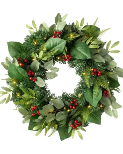 WeRChristmas Pre-Lit Decorated Wreath, Berries & Eucalyptuses, 60 Cm^ Decorated Wreaths|Pre Lit Wreaths