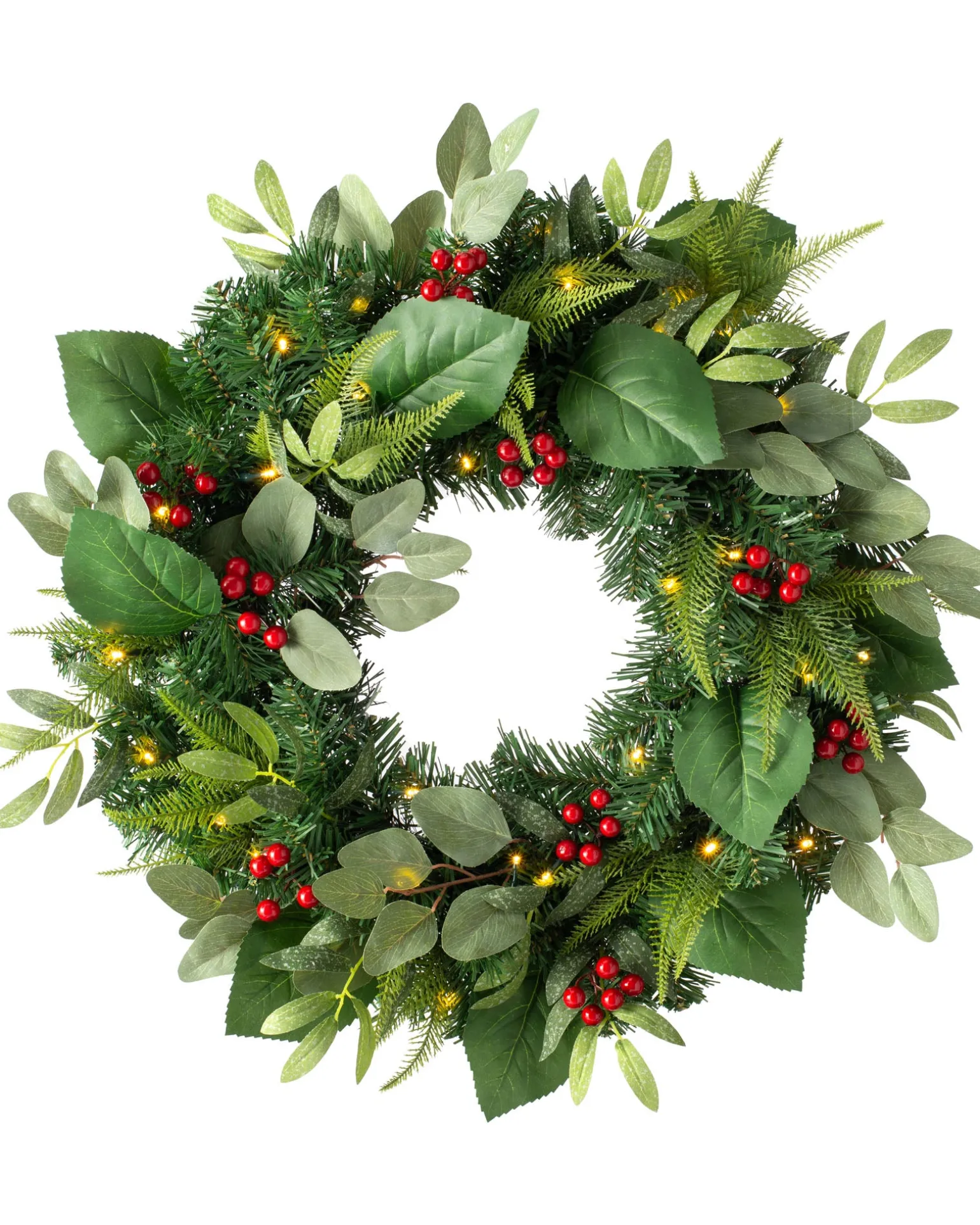 WeRChristmas Pre-Lit Decorated Wreath, Berries & Eucalyptuses, 60 Cm^ Decorated Wreaths|Pre Lit Wreaths