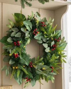 WeRChristmas Pre-Lit Decorated Wreath, Berries & Eucalyptuses, 60 Cm^ Decorated Wreaths|Pre Lit Wreaths