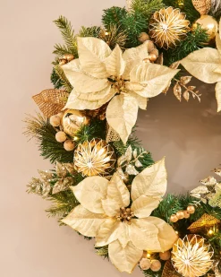 WeRChristmas Pre-Lit Decorated Wreath, Cream/Gold, 60 Cm^ Decorated Wreaths|Pre Lit Wreaths