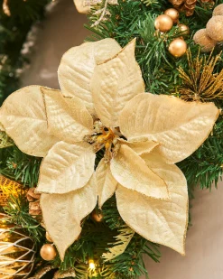 WeRChristmas Pre-Lit Decorated Wreath, Cream/Gold, 60 Cm^ Decorated Wreaths|Pre Lit Wreaths