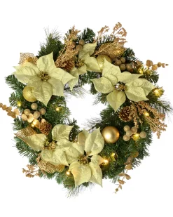 WeRChristmas Pre-Lit Decorated Wreath, Cream/Gold, 60 Cm^ Decorated Wreaths|Pre Lit Wreaths
