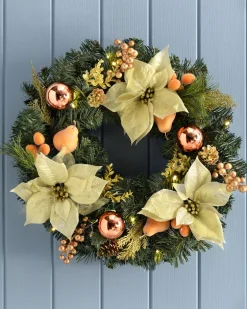 WeRChristmas Pre-Lit Decorated Wreath, Copper/Gold, 60 Cm^ Decorated Wreaths|Pre Lit Wreaths