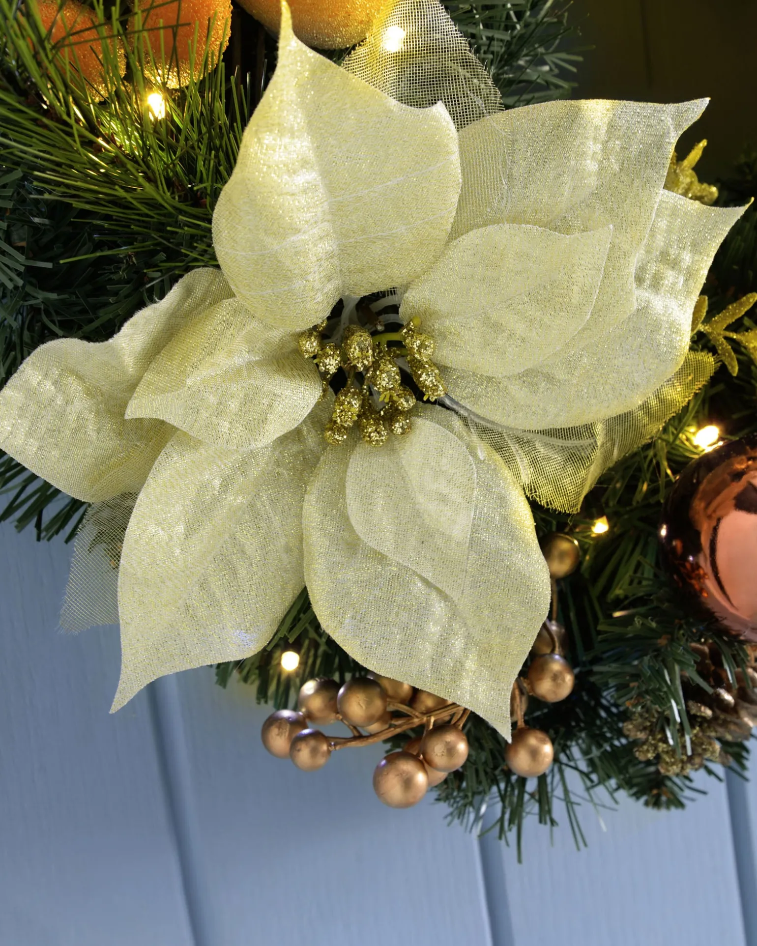 WeRChristmas Pre-Lit Decorated Wreath, Copper/Gold, 60 Cm^ Decorated Wreaths|Pre Lit Wreaths