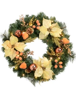 WeRChristmas Pre-Lit Decorated Wreath, Copper/Gold, 60 Cm^ Decorated Wreaths|Pre Lit Wreaths