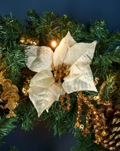WeRChristmas Pre-Lit Decorated Wreath, Gold/Cream, 60 Cm^ Decorated Wreaths|Pre Lit Wreaths