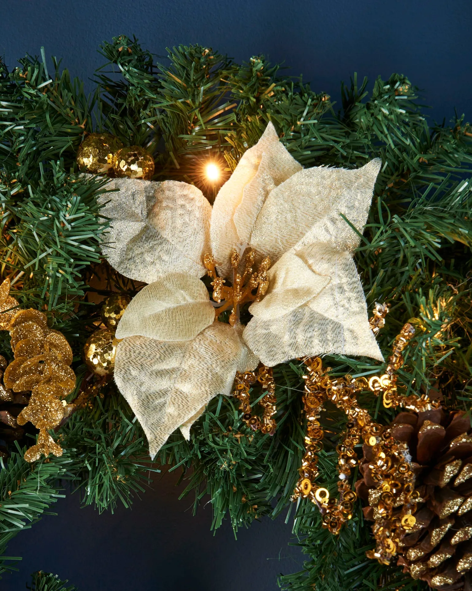 WeRChristmas Pre-Lit Decorated Wreath, Gold/Cream, 60 Cm^ Decorated Wreaths|Pre Lit Wreaths