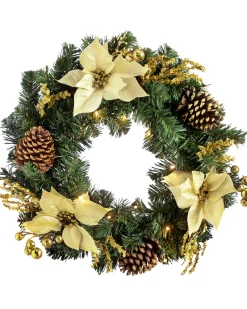 WeRChristmas Pre-Lit Decorated Wreath, Gold/Cream, 60 Cm^ Decorated Wreaths|Pre Lit Wreaths