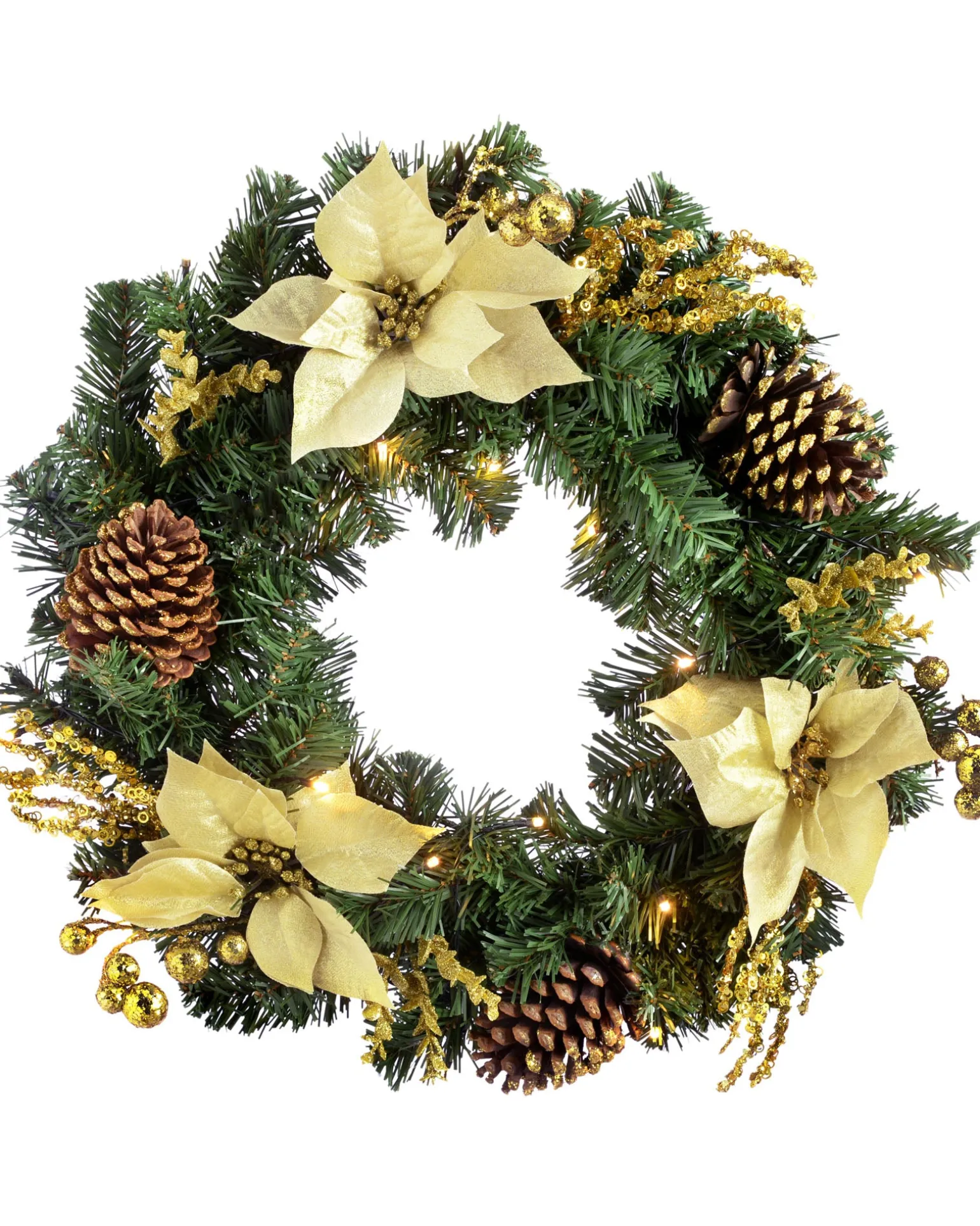 WeRChristmas Pre-Lit Decorated Wreath, Gold/Cream, 60 Cm^ Decorated Wreaths|Pre Lit Wreaths