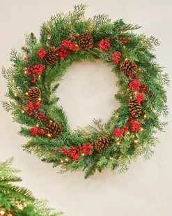WeRChristmas Pre-Lit Decorated Wreath, Pinecones & Berries, 76 Cm^ Decorated Wreaths|Pre Lit Wreaths