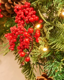 WeRChristmas Pre-Lit Decorated Wreath, Pinecones & Berries, 76 Cm^ Decorated Wreaths|Pre Lit Wreaths
