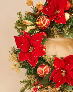 WeRChristmas Pre-Lit Decorated Wreath, Red/Gold, 60 Cm^ Decorated Wreaths|Pre Lit Wreaths